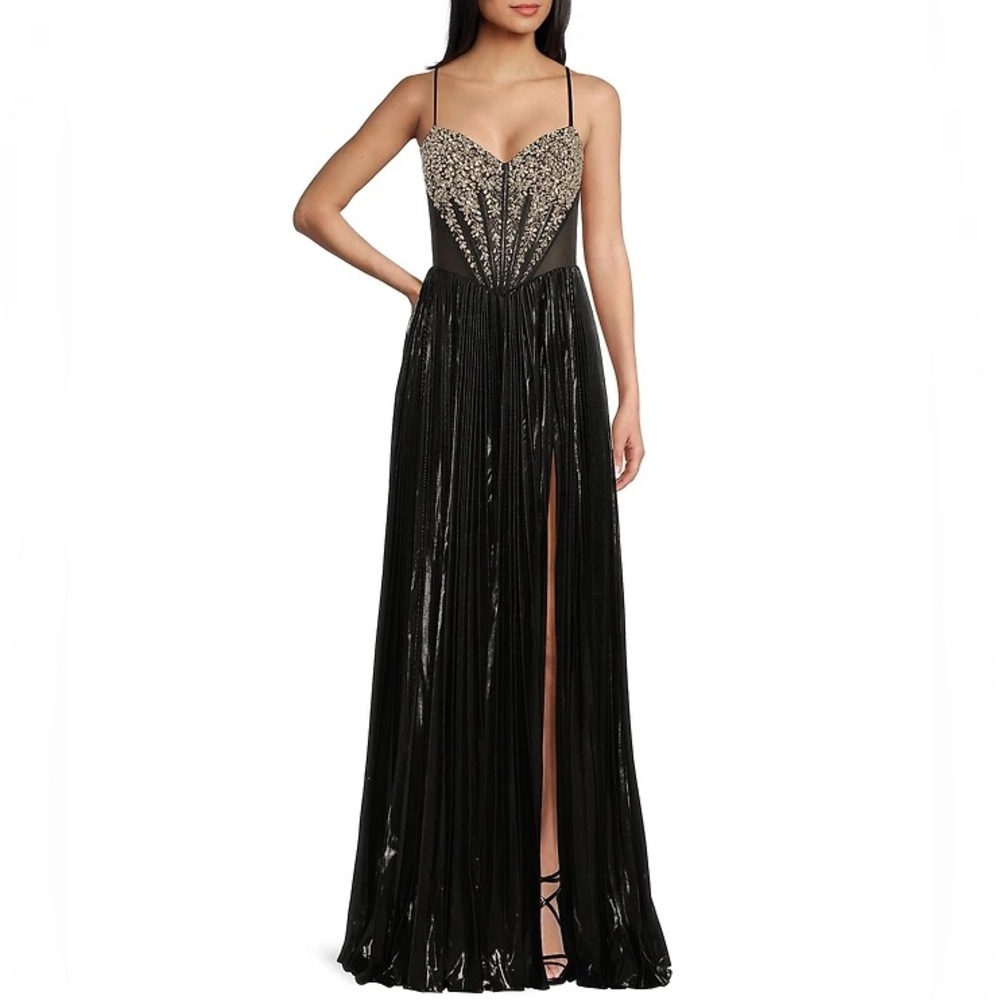 Jovani Metallic Sweetheart Neck Beaded Corset Bodice A line dress prom 4